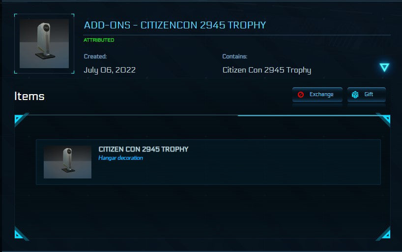 Citizencon 2945 Hangar Trophy